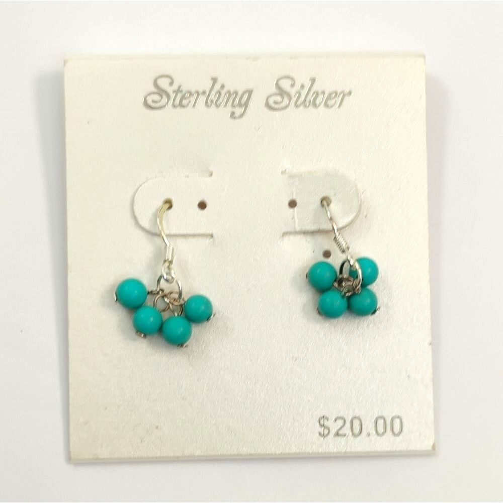 Beaded Earrings Sterling Silver Dangle Drop Hook Teal Green and Silver NWT